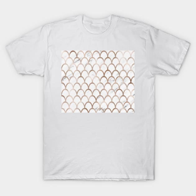 Rose gold mermaid scales - white marble T-Shirt by marbleco